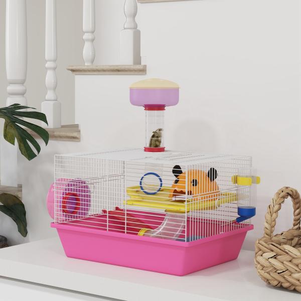 Gaiola para Hamsters com Comedouro Bebedouro Roda de Exercício Torre de Observação e Casinha 34x27x25 cm Multicolor