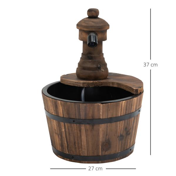 Fonte de Água de Madeira Fonte de Jardim em Cascata com Bomba Elétrica e Saída de Água Ajustável para Decoração 27x27x37 cm Madeira