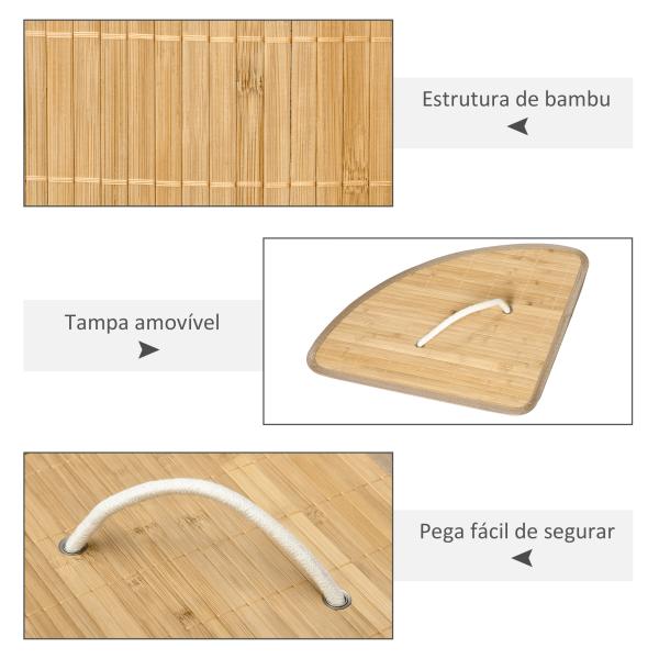 Cesto de Roupa de Bambu Capacidade de 55L Cesto para Roupa Suja com Tampa e Bolsa Amovível 38x38x57cm Madeira