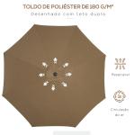 Chapéu de Sol a Manivela com Teto Inclinável e 8 Hastes de Metal para Pátio Varanda Exterior Ø300x240 cm Marrom