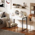Secretária com 2 Gavetas 100x50 cm Mesa de Computador Pernas de Aço para Casa Escritório Espaços Pequenos Branco Brilhante