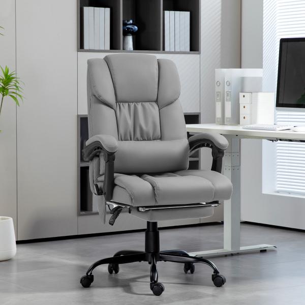 Cadeira de Escritório com Massagem de 6 Pontos Encosto Alto Reclinável Apoio para Pés e Controlo Remoto 66x75x112 - 122 cm Cinza