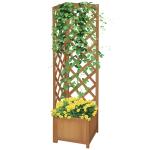 Floreira com Treliça de Madeira Caixa de Plantio com Suporte para Plantas Trepadeiras 40x40x145cm Madeira