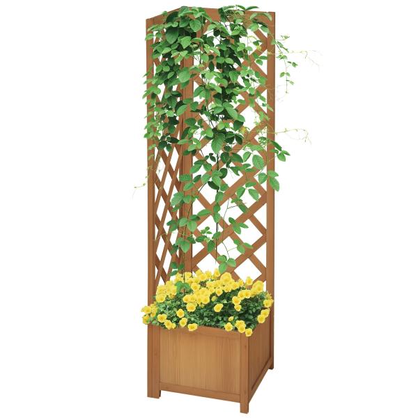 Floreira com Treliça de Madeira Caixa de Plantio com Suporte para Plantas Trepadeiras 40x40x145cm Madeira
