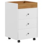 Bloco de Gavetas para Escritório com 4 Rodas 3 Gavetas e 1 Bandeja Amovível Carga 30 kg 43x40x66,5 cm Branco e Natural