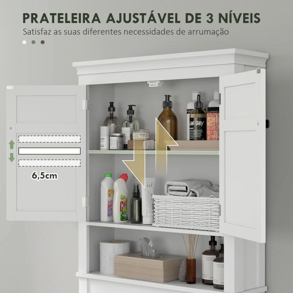 Móvel sobre Sanita Armário para Máquina de Lavar Roupa com 2 Portas Compartimento e Prateleira Ajustável 70x20x175 cm Branco