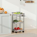 Carrinho Auxiliar com Rodas de 3 Níveis com Cestos Extraíveis Suporte para Toalhas e Estrutura de Metal 42x42,5x76 cm Cinza