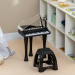 Piano Eletrónico para Crianças com 32 Teclas Microfone banco Luzes 22 Músicas 4 Tons e Volume Ajustável 37x30,5x60,4 cm Preto