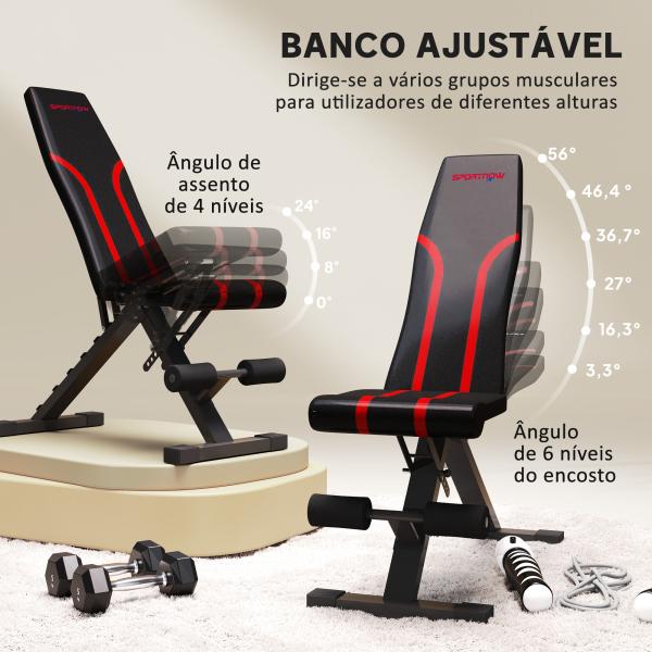 Banco de Abdominais Ajustável Banco de Musculação Dobrável para Treino de Corpo Completo 82x35x42,5 - 107 cm Preto