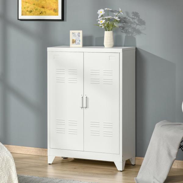 Armário de Metal de Armazenamento com Dupla Porta 2 Prateleiras com Altura Ajustável Armário para Escritório 75x33x110 cm Branco