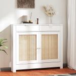 Cobertura para Radiador com Portas Rebatíveis e Vime Proteção Radiador de MDF 111x19x95,5 cm com Compartimento Desenho Boémio Branco