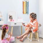 Toucador Infantil de Madeira com Banco Espelho e 2 Gavetas Brinquedo Educativo para Crianças de 3 - 6 Anos 60x40x95cm Branco
