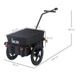 Reboque de Bicicleta para Carrinho de Carga 40kg com Capa em Tecido Oxford Refletores Estrutura em Aço e Alças para Bagagem 144x59x80 cm Preto