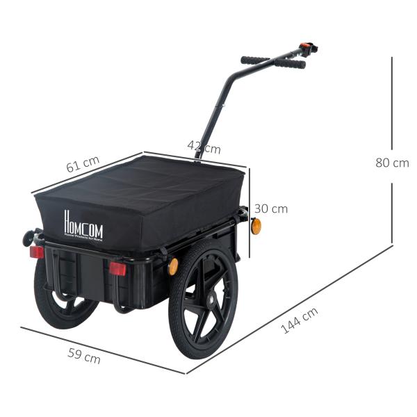Reboque de Bicicleta para Carrinho de Carga 40kg com Capa em Tecido Oxford Refletores Estrutura em Aço e Alças para Bagagem 144x59x80 cm Preto