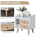 Mesa de Cabeceira com 2 Gavetas Grandes 1 Prateleira Aberta e Pés Elevados Estilo Nórdico 43x30x49 cm Branco e Madeira