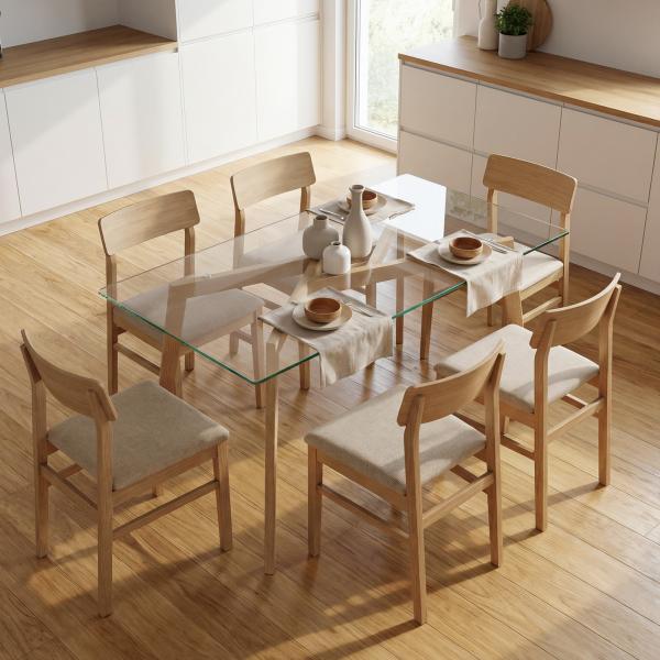 Mesa de Jantar Retangular Moderna para 6 Pessoas Superfície de Vidro Temperado 150x75x76 cm Transparente