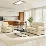 Poltrona Sala de Estar Estofada em Couro Sintético Poltrona Relax Moderna com Assento Largo Acolchoado Espesso 80x81x90 cm Bege