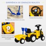 Trator para Crianças de 12 - 36 Meses com Reboque Removível Carro Andador com Buzina Farol Pá e Ancinho Carga 25kg 91x29x44cm Amarelo