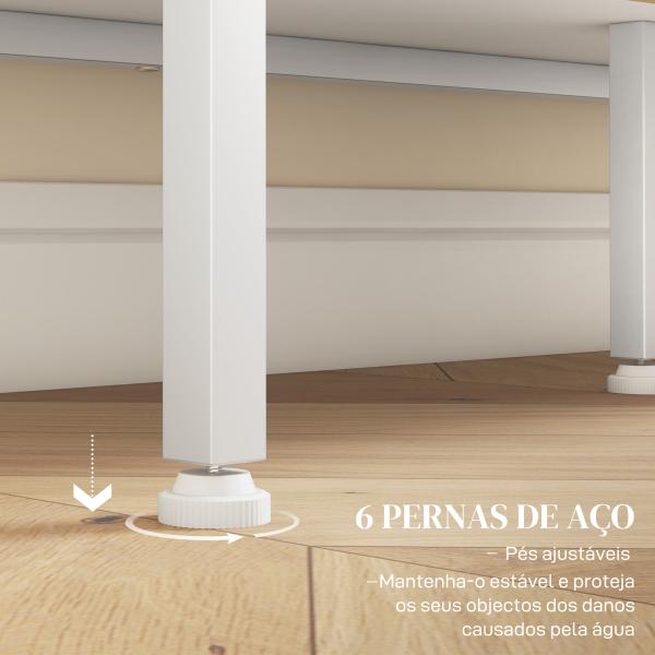 Aparador de Cozinha com Porta de Malha 4 Compartimentos Abertos e Estante Ajustável para Sala 120x37x81,5 cm Branco