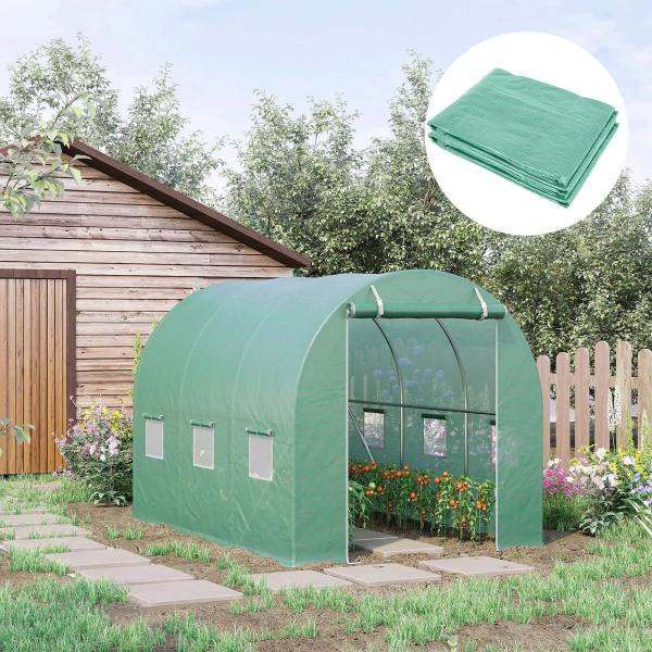 Cobertura de Estufa com 6 Janelas e Porta para Jardim Anti - UV PE 300x200x200 cm Verde