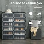 Sapateira Modular de Cubos de Plástico Armário Modular para Sapatos com 12 Cubos com Porta Desenho de DIY 94x37x108 cm Preto