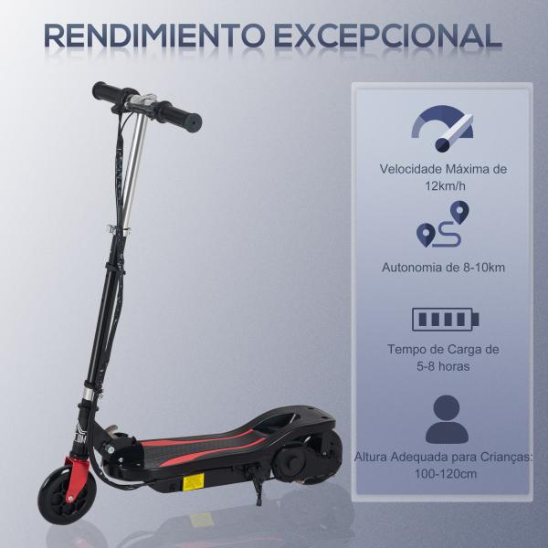 Trotinete Elétrico Dobrável para Crianças de 7 - 14 anos Suporta até 50kg com Altura Ajustável 75x36x82 - 93cm Preto