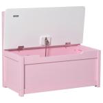 Baú de Brinquedos Banco de Armazenamento Infantil de Madeira de Pinho com Tampa de Amortecimento e Encosto Alto 60x30x50 cm Rosa