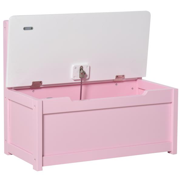 Baú de Brinquedos Banco de Armazenamento Infantil de Madeira de Pinho com Tampa de Amortecimento e Encosto Alto 60x30x50 cm Rosa