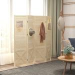 Biombo de 4 Painéis Separador de Ambientes Dobrável 152x1,7x144,5 cm Painéis com Orifícios para Pendurar Madeira