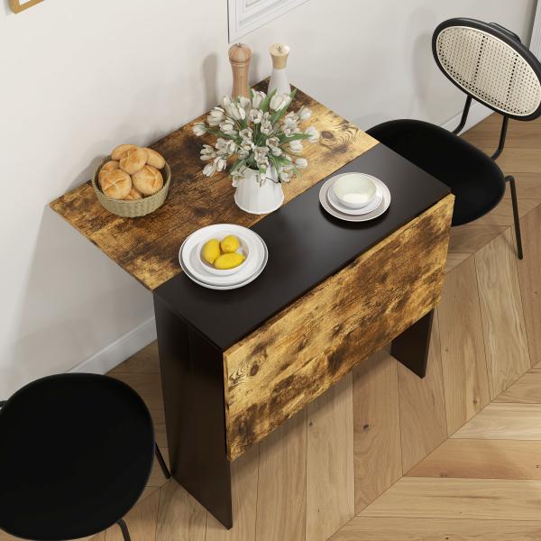 Mesa Dobrável de Jantar Mesa de Cozinha com Abas Rebatíveis para Espaços Pequenos 103x76x73,5 cm Preto e Castanho Rústico
