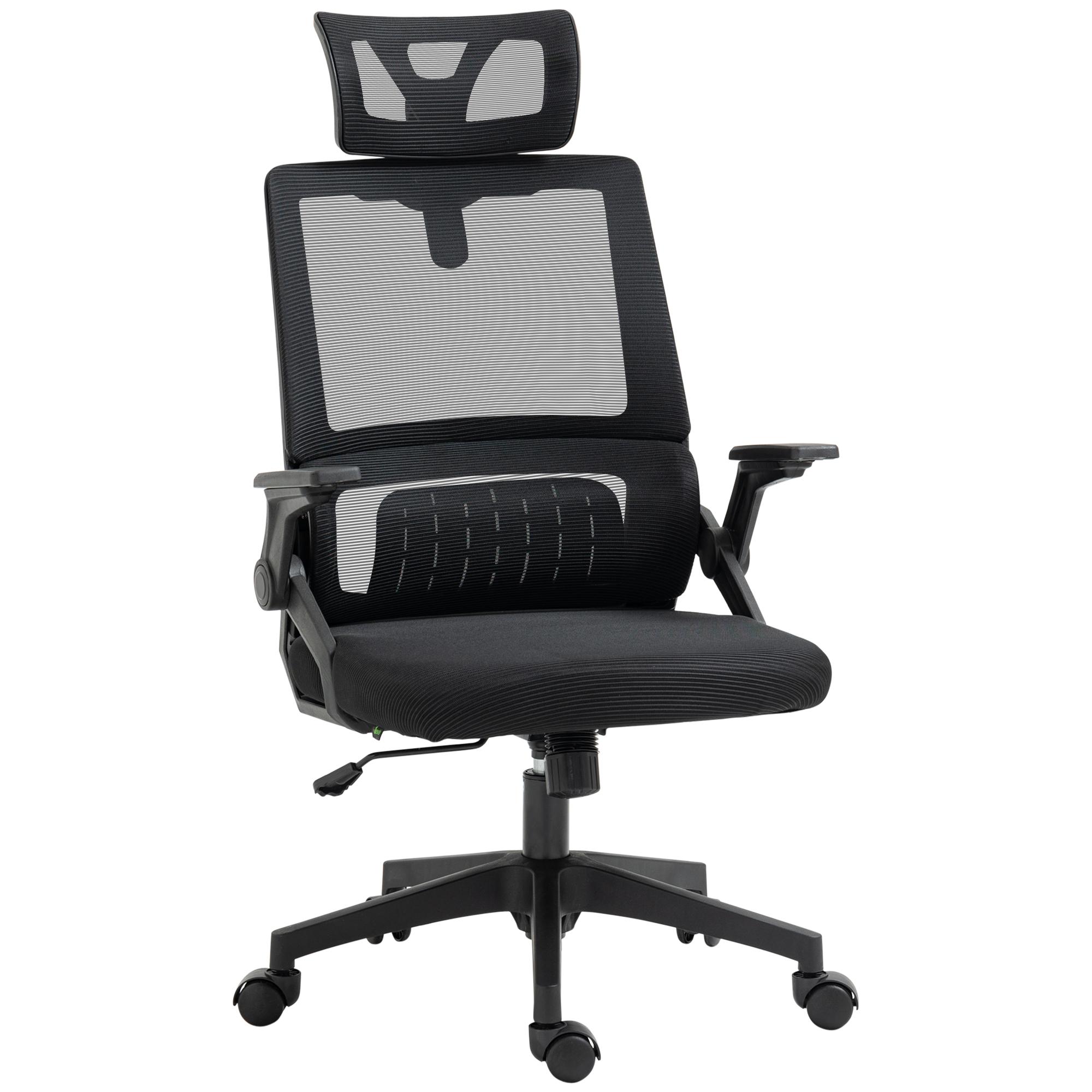 Cadeira de Escritório de Malha Confortável Giratória com Altura e Apoio para a Cabeça Ajustáveis Apoio Lombar Preto 60x61x104,5 - 121,5 cm