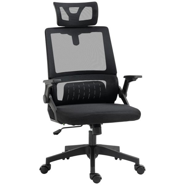 Cadeira de Escritório de Malha Confortável Giratória com Altura e Apoio para a Cabeça Ajustáveis Apoio Lombar Preto 60x61x104,5 - 121,5 cm