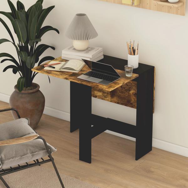 Mesa Dobrável de Jantar Mesa de Cozinha com Abas Rebatíveis para Espaços Pequenos 103x76x73,5 cm Preto e Castanho Rústico