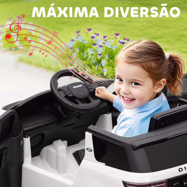 Carro Elétrico para Crianças acima de 3 Anos com Licença Land Rover Discovery Sport Carro Elétrico Infantil com Bateria 12V Controlo Remoto Faróis Buzina e Música 106x65,5x51 cm Branco