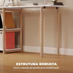 Secretária de Canto Dobrável em L 150 cm com Prateleiras e Estrutura em Bambu para Quarto e Estúdio, Branco