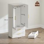 Roupeiro com Espelho 2 Portas e 2 Gavetas Relevo de Diamante Barra para Pendurar Estilo Moderno 80x50x180 cm Branco
