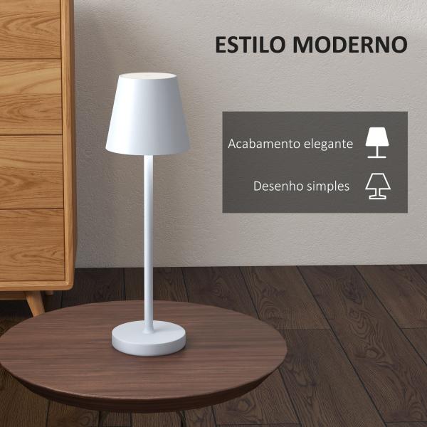 Candeeiro de Mesa com Luzes LED Candeeiro de Mesa Sem Fios Recarregável por USB - C 3 Cores Ø11,2x36,5 cm Branco