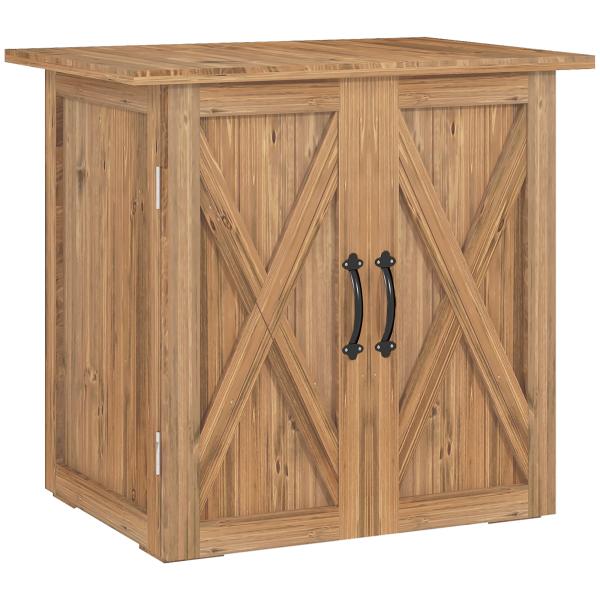 Armário de Jardim Abrigo de Madeira para Exterior com 2 Portas Magnéticas Abrigo para Ferramentas 77x55x72 cm Marrom