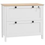 Móvel Arquivador com 2 Gavetas 2 Barras Suspensas para Tamanho A4 e 2 Chaves 79x40x72 cm Branco e Madeira