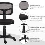 Cadeira de Escritório Operativa Giratória 360° com Altura Ajustável Suporte Lombar 43x48x77,5 - 89,5cm Preto