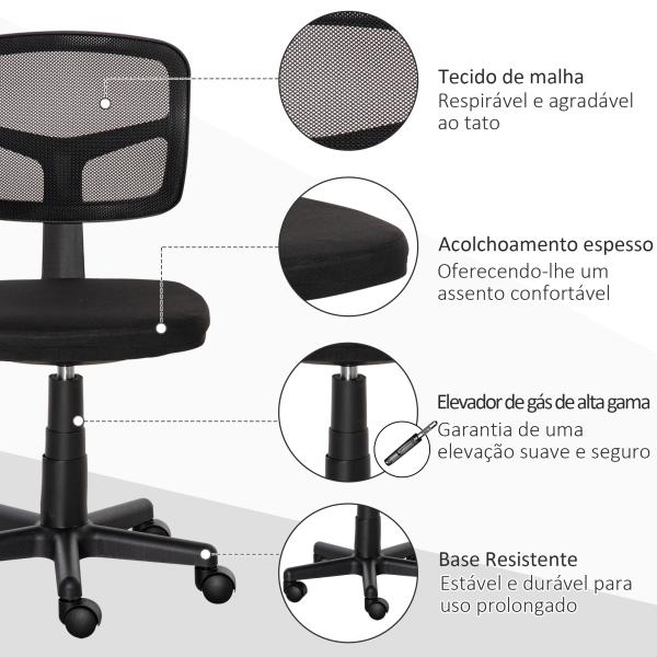 Cadeira de Escritório Operativa Giratória 360° com Altura Ajustável Suporte Lombar 43x48x77,5 - 89,5cm Preto