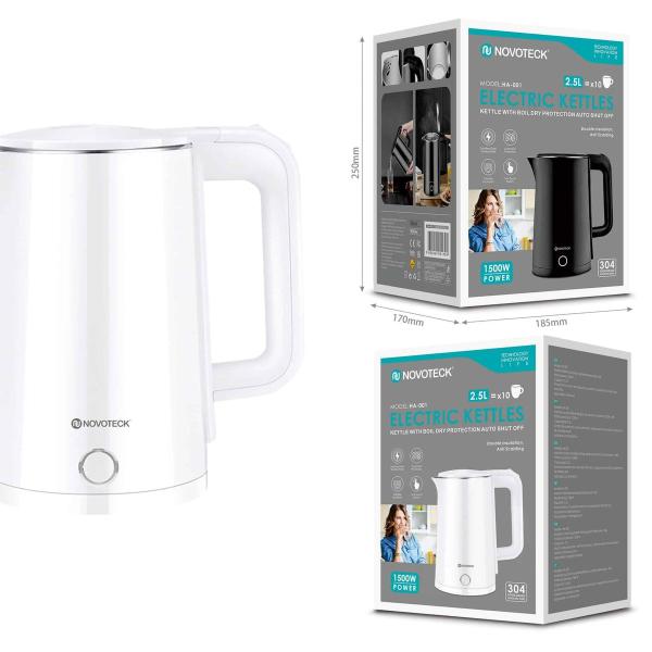 Chaleira Elétrica HA-001 Branco - 2,5L, 1500W, Aço Inoxidável, Proteção Contra Fervura a Seco