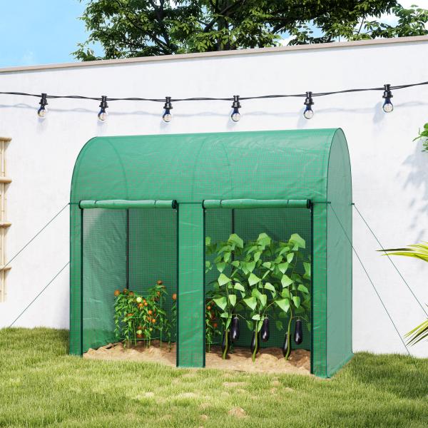 Estufa Pequena Estufa de Exterior com Porta Dupla com Fecho de Correr e Cobertura de PE 200x100x178 cm Verde