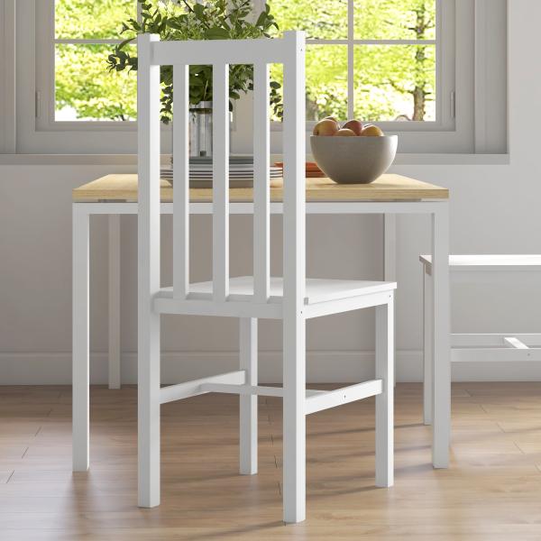 Conjunto de 2 Cadeiras de Sala de Jantar com Encosto de Ripas Estrutura de Madeira de Pinho 38,5x47,5x99 cm Branco