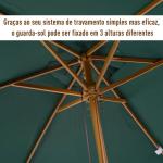 Chapéu de Sol Ø250x230cm Chapéu de Sol com Mastro de Madeira com 6 Hastes Sistema de Polia com Fixação para Jardim Pátio Terraço Verde