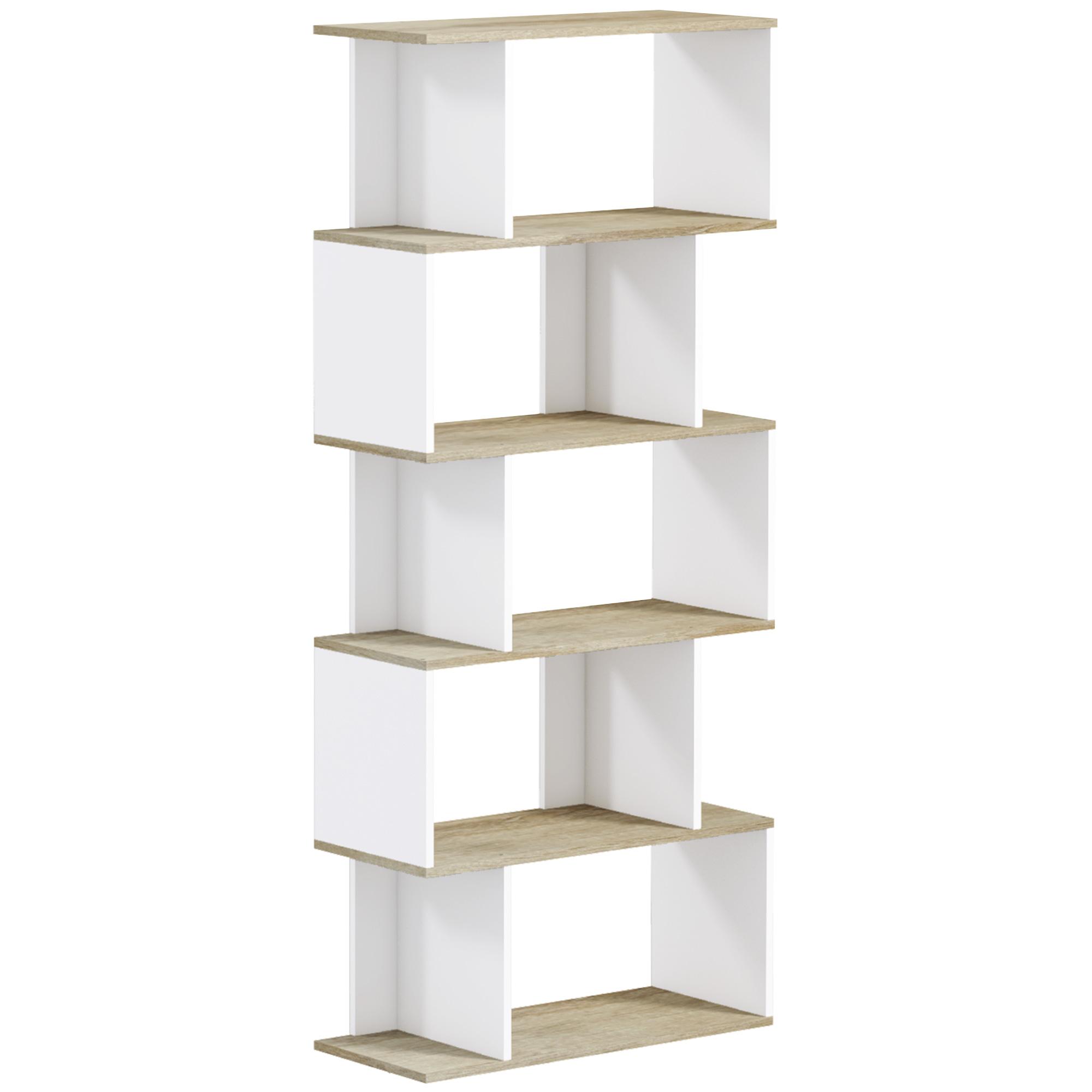 Estante para Livros Estilo Nórdico Estante com 5 Prateleiras Anti - Tombo Carga 25 kg 70x29,5x163 cm Branco e Madeira