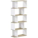 Estante para Livros Estilo Nórdico Estante com 5 Prateleiras Anti - Tombo Carga 25 kg 70x29,5x163 cm Branco e Madeira