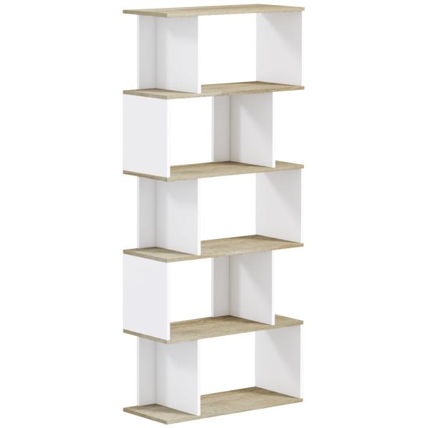 Estante para Livros Estilo Nórdico Estante com 5 Prateleiras Anti - Tombo Carga 25 kg 70x29,5x163 cm Branco e Madeira