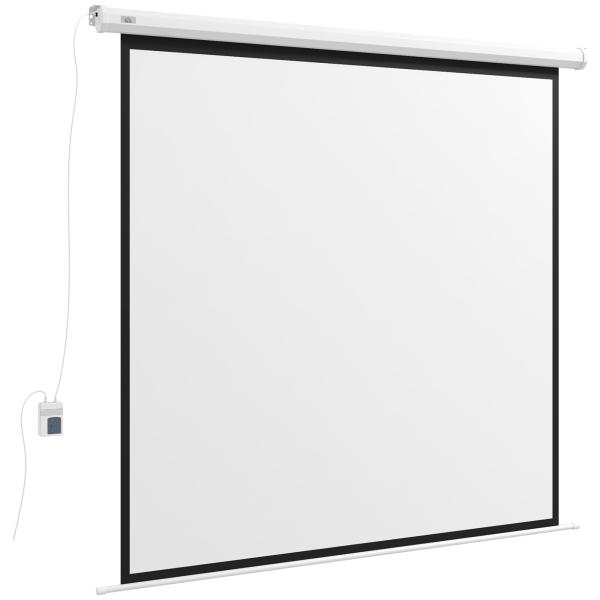 Ecrã de Projeção Elétrico 96 Polegadas com Comando à Distância Formato 1:1 para Interior e Exterior Branco