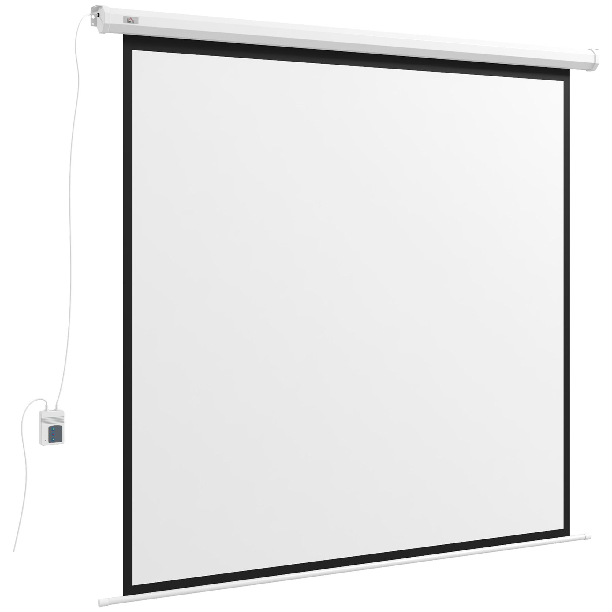 Ecrã de Projeção Elétrico 96 Polegadas com Comando à Distância Formato 1:1 para Interior e Exterior Branco